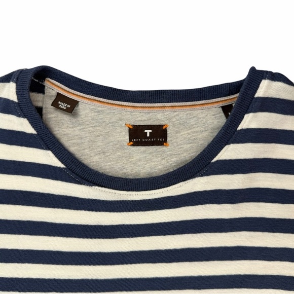 Left Coast Tee Men’s White/Navy Striped Cotton Short Sleeve Crew Neck Tee Large - Picture 5 of 7